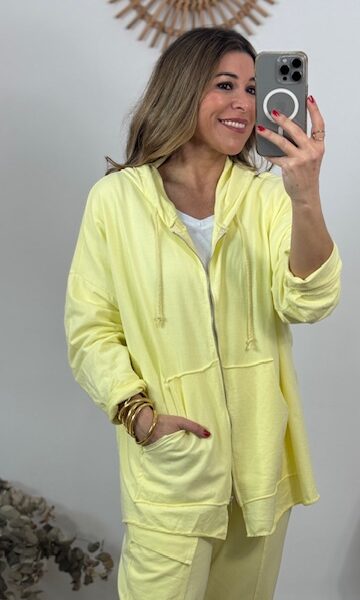 Sudadera deportiva algodón bolsillo Amarillo