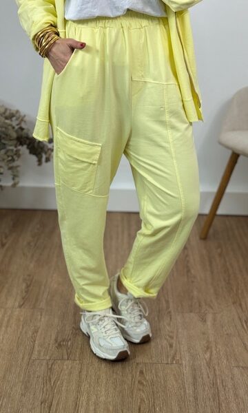 Pantalón deportivo algodón bolsillo amarillo