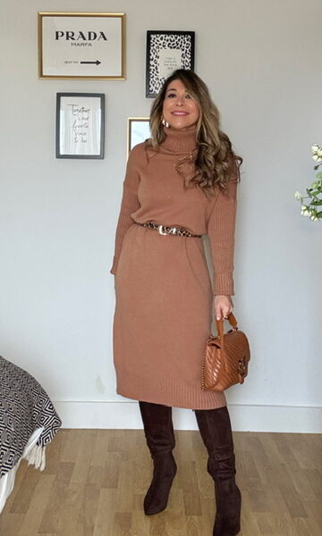 Vestido Midi Punto Camel