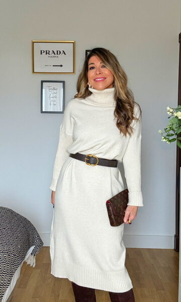 Vestido Midi Punto Beige