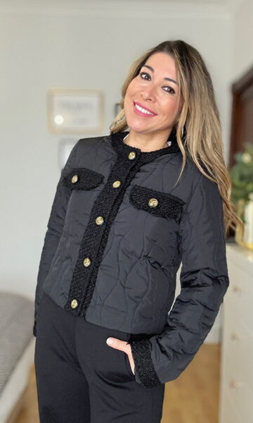 Chaqueta acolchada tweed negro