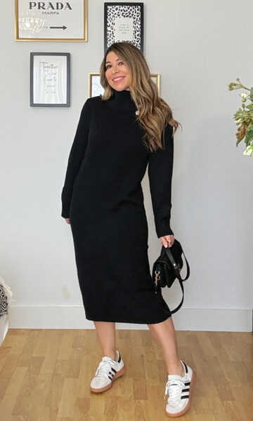 Vestido Punto Cuello Botones Negro