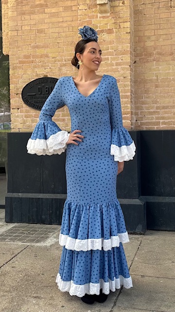Vestido Flamenca Bulería Lunares Azul Ducado - Imagen 6