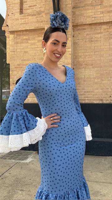 Vestido Flamenca Bulería Lunares Azul Ducado - Imagen 2