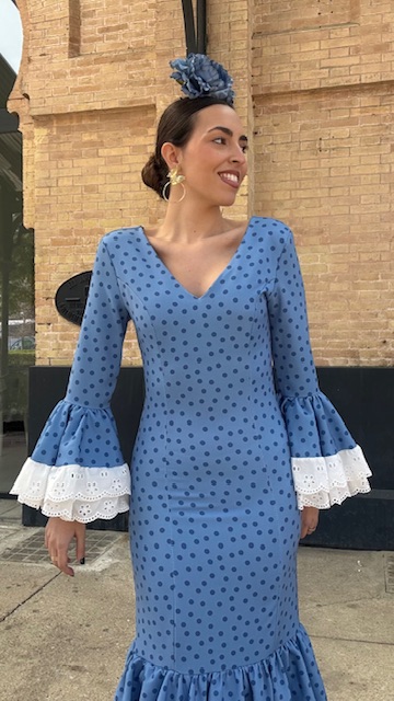 Vestido Flamenca Bulería Lunares Azul Ducado - Imagen 7