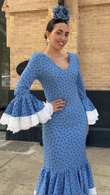 Vestido Flamenca Bulería Lunares Azul Ducado - Imagen 9