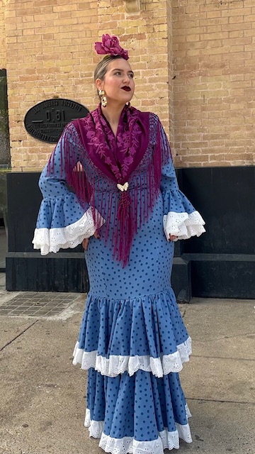 Vestido Flamenca Bulería Lunares Azul Ducado - Imagen 4