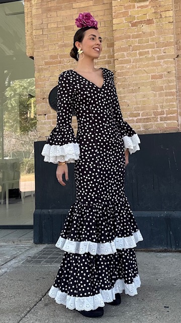 Vestido Flamenca Bulería Lunares Negro - Imagen 5