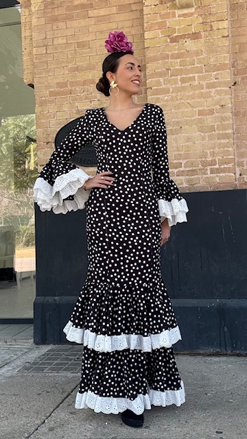 Vestido Flamenca Bulería Lunares Negro