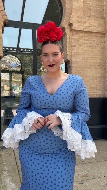 Vestido Flamenca Bulería Lunares Azul Ducado - Imagen 8
