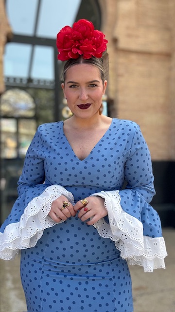 Vestido Flamenca Bulería Lunares Azul Ducado - Imagen 11