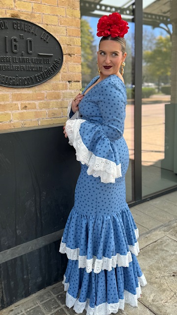 Vestido Flamenca Bulería Lunares Azul Ducado - Imagen 12