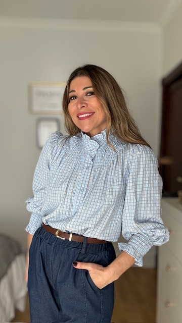 Blusa Simoneta Cuadritos Celeste - Imagen 7