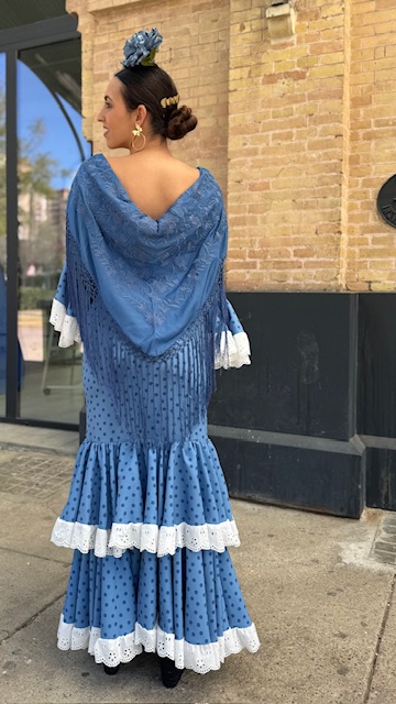 Vestido Flamenca Bulería Lunares Azul Ducado - Imagen 13