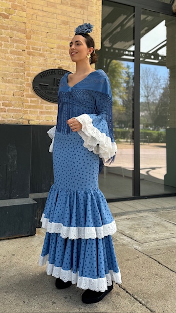 Vestido Flamenca Bulería Lunares Azul Ducado - Imagen 3
