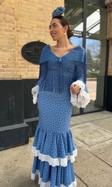 Vestido Flamenca Bulería Lunares Azul Ducado