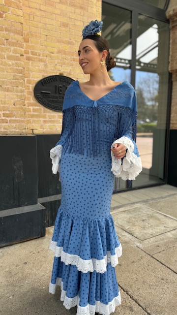 Vestido Flamenca Bulería Lunares Azul Ducado