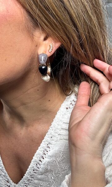 Pendientes aros piedras negro