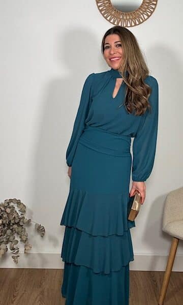 Conjunto volantes gasa azul petróleo