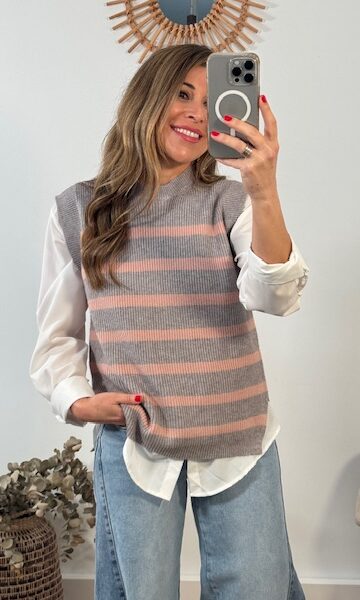 chalecos punto rayas Gris Rosa