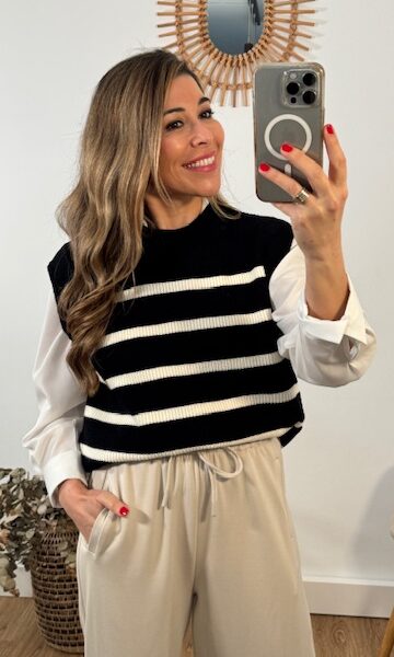 chalecos punto rayas Negro Beige