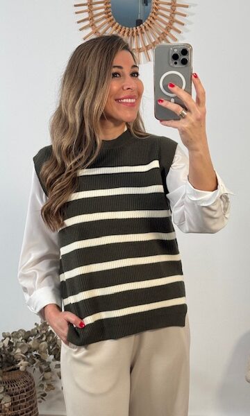 chalecos punto rayas Verde caza beige