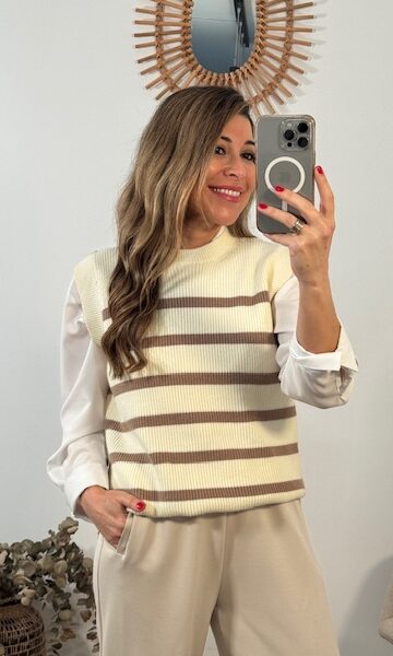 chalecos punto rayas Beige marrón