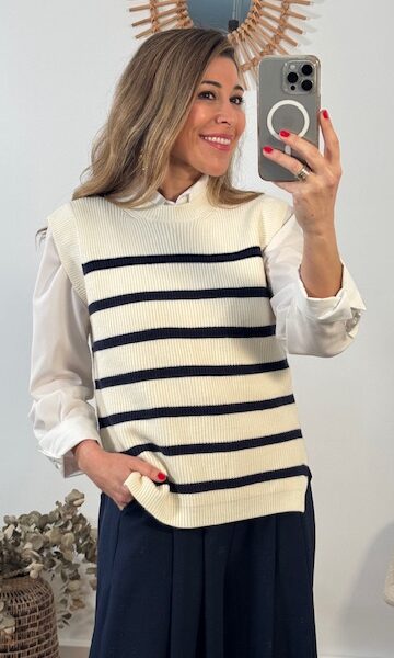 chalecos punto rayas Beige azul marino