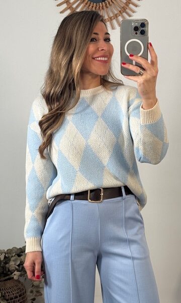 Jersey rombos celeste punto algodón