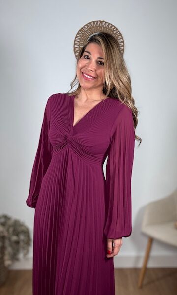 Vestido Anna plisado Invitada berenjena