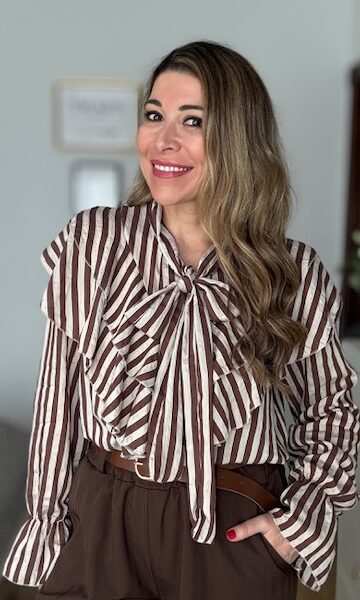 Blusa lazada Camila rayas Beige Marrón