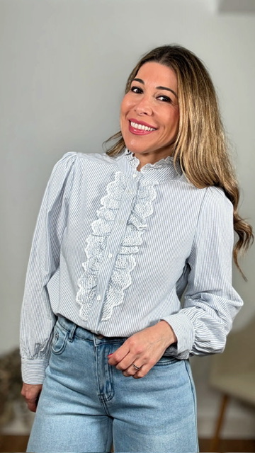 Camisa mil rayas celeste detalle