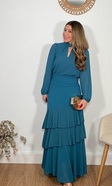 Conjunto volantes gasa azul petróleo