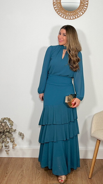 Conjunto volantes gasa azul petróleo