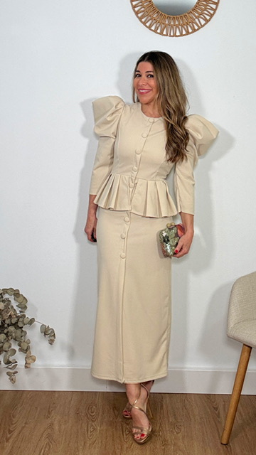 Vestido Invitada Genoveva Beige - Imagen 3