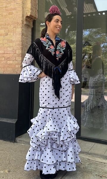 Vestido Flamenca Jazmín Lunares Blanco Negro