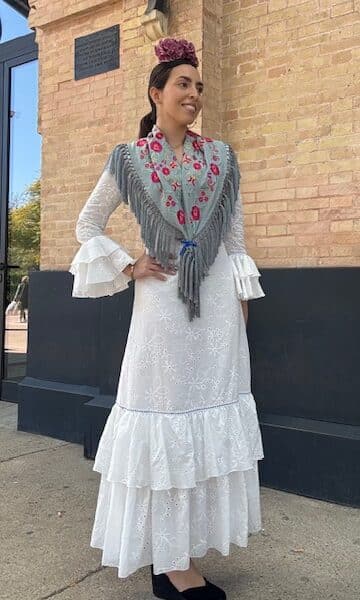 Vestido Flamenca Perforado Ajolí Blanco