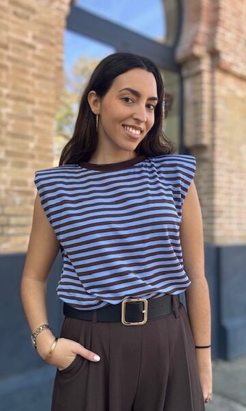 Camiseta Hombreras Rayas Azul Marrón