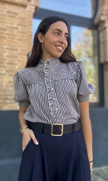 Camisa Lucrecia Rayas Beige Azul Marino