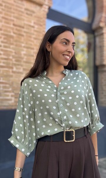 Blusa Lunares Mangas Abullonadas Verde