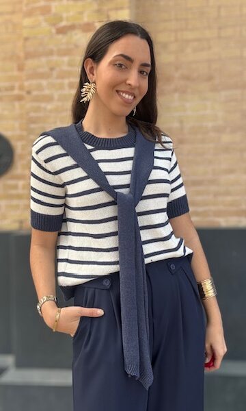 Jersey Punto Pañuelo Rayas Azul Marino Beige