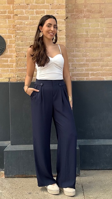 Pantalón fluido botones Azul Marino - Imagen 5