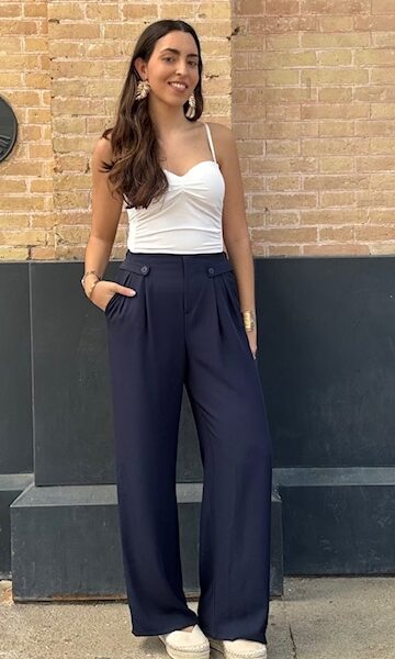 Pantalón fluido botones Azul Marino