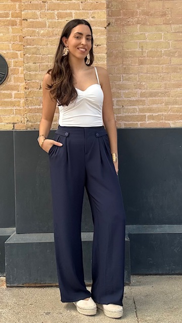 Pantalón fluido botones Azul Marino