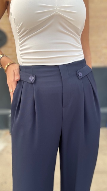 Pantalón fluido botones Azul Marino - Imagen 2
