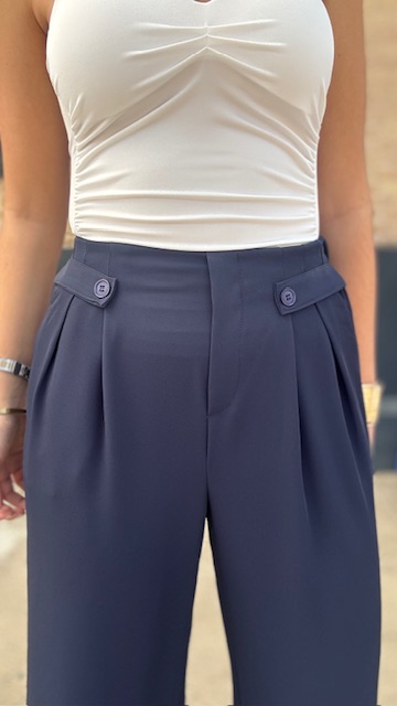 Pantalón fluido botones Azul Marino - Imagen 9