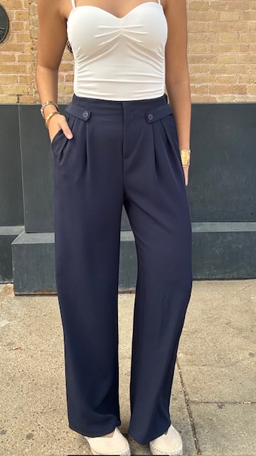 Pantalón fluido botones Azul Marino - Imagen 3