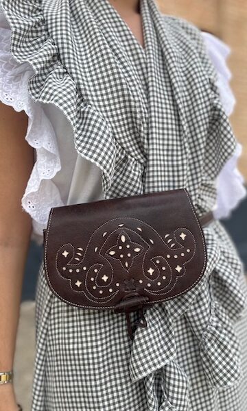 Bolso Romería Bandolera Riñonera Marrón Blanco