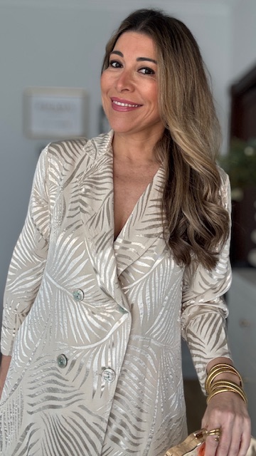 Traje De Chaqueta Satinado Brocado Hojas Beige - Imagen 9