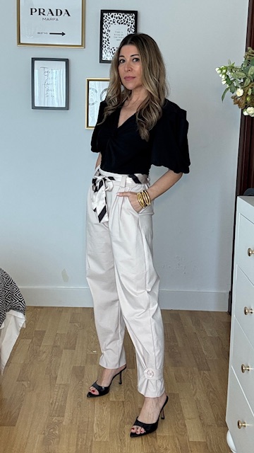 Pantalón Globo Beige Botón - Imagen 5